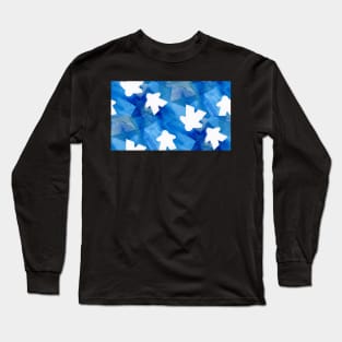 Bold Blue Board Game Meeples Pattern Long Sleeve T-Shirt